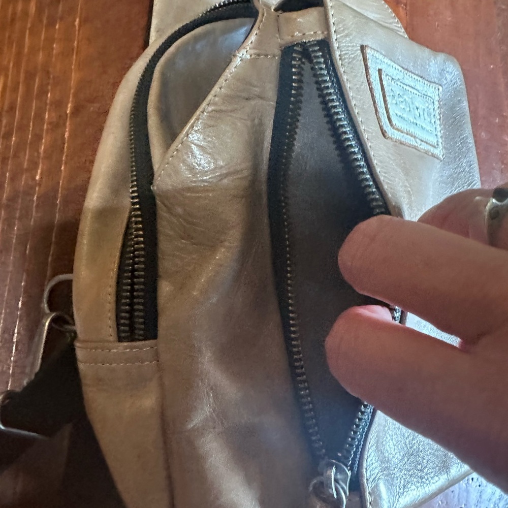 BED|STU Taupe Leather Sling Belt Bag with Black Strap - Picture 2 of 4